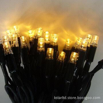 Christmas Light String with Warm White LED and Black Cable, Outdoor Use, IP44, CE and RoHS